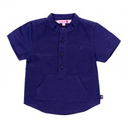 Camisa lino manga corta de bebé niño azul marino