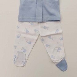 Conjunto ropa nacimiento bebé Babidu azul ballenas