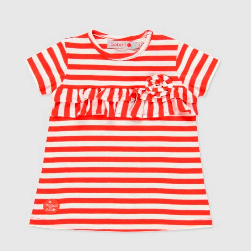 camiseta bebe niña a rayas rojas y blancas