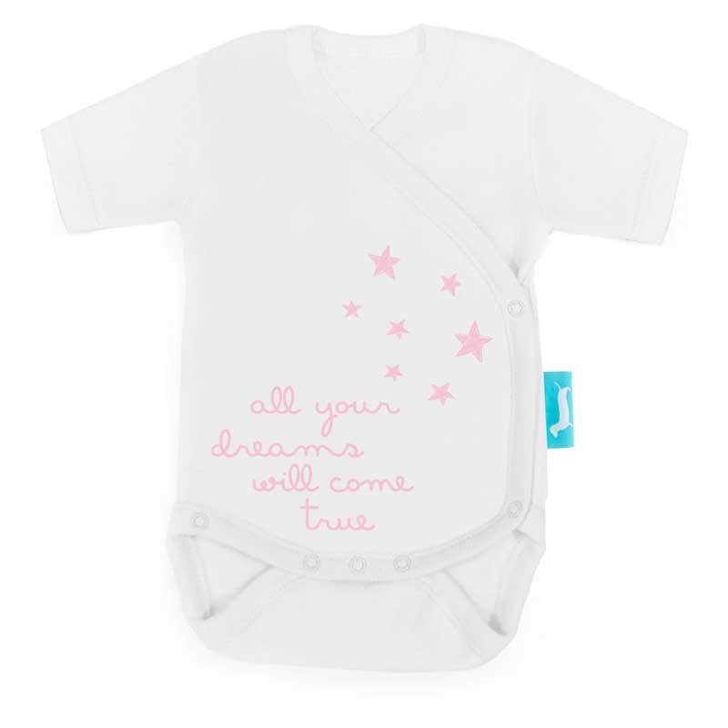 Body Bebé Cruzado Blanco y Coral Estrellas