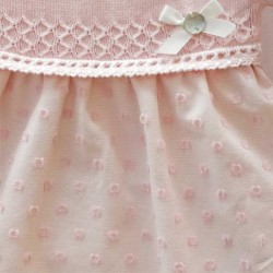 Vestido bebé combinado punto y tela en rosa tiza de Paz Rodriguez