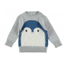 Conjunto bebé niño de jersey tricot pinguino con denim azul de Bimbalú