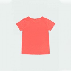 Conjunto niña de camiseta coral y short punto negro de Bóboli