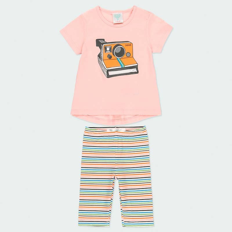 Conjunto niña de camiseta y leggins rosa estampado cámara de Bóboli