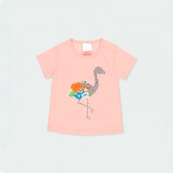 Conjunto niña de camiseta rosa flamingo y short punto estampado de Bóboli