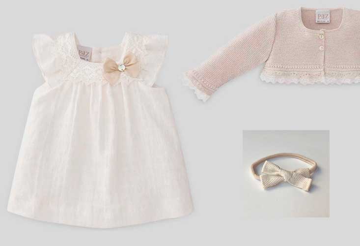 Vestido bautismal Ropa Ropa para niña Ropa de bebé para niña Vestidos orgánico con vestido y lazo de satén rosa 