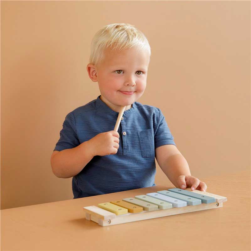 niño jugando con un xilofono little dutch